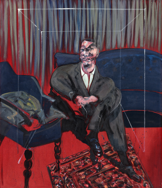 Image: Francis Bacon's oil and sand on canvas painting: Seated Figure, 1961. Catalogue raisonné number 61-16.