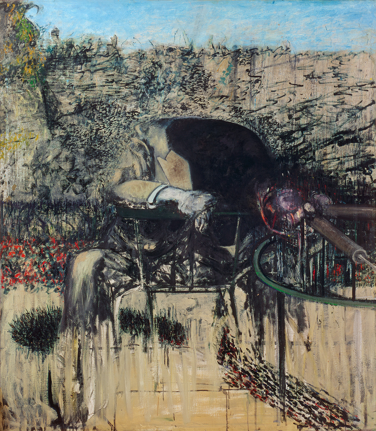 Francis Bacon, Figure in a Landscape. Oil, pastel and dust on canvas. CR number 45-05. © The Estate of Francis Bacon / DACS London 2020. All rights reserved.
