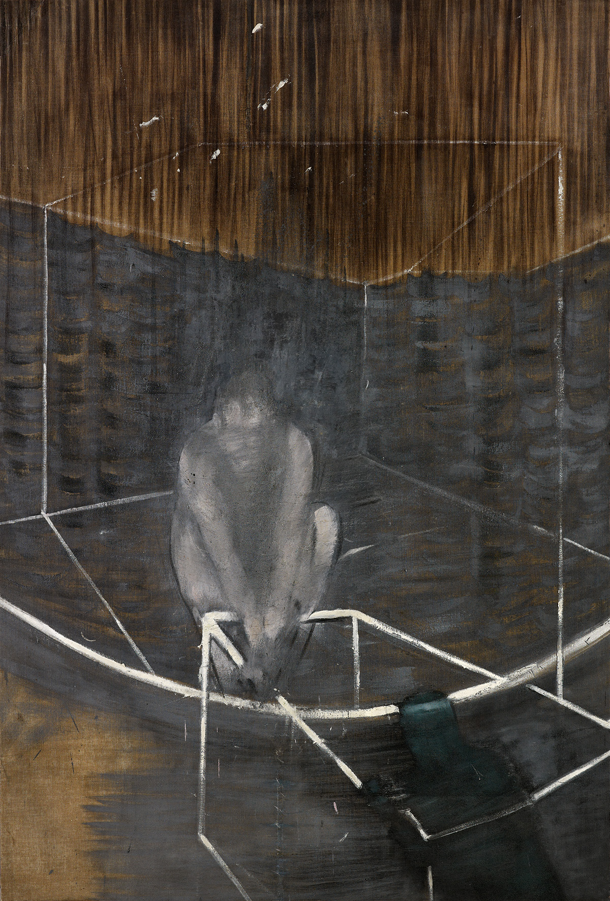 ‘Figure Crouching’, c.1949. Oil and sand on canvas. CR no. 49-10. © The Estate of Francis Bacon / DACS London 2022. All rights reserved.