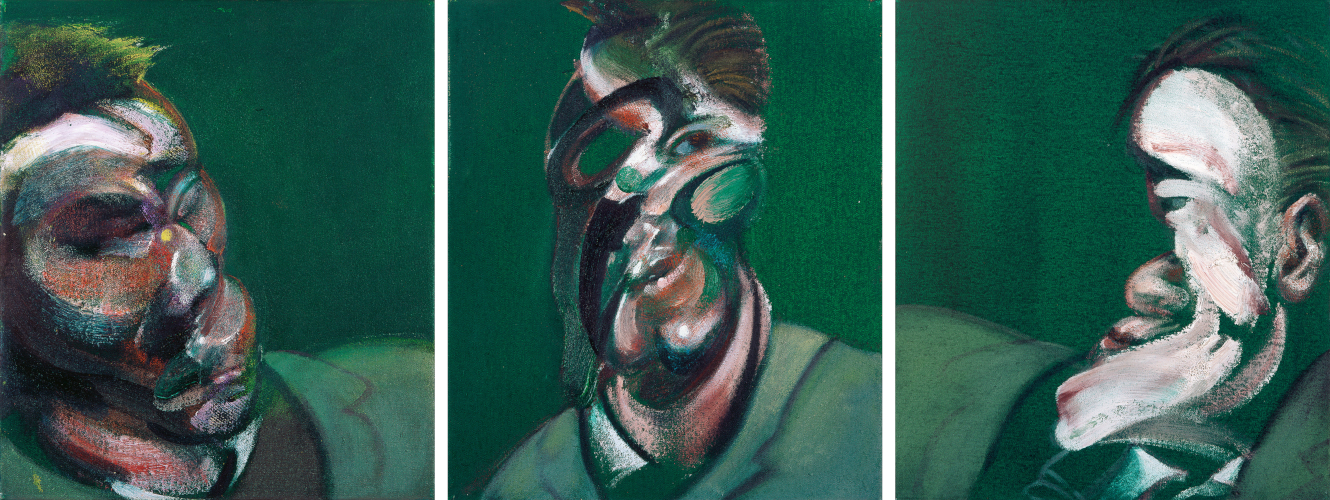 Francis Bacon's oil on canvas painting: Three Studies for a Self-Portrait, 1967. Catalogue raisonné number 67-01.