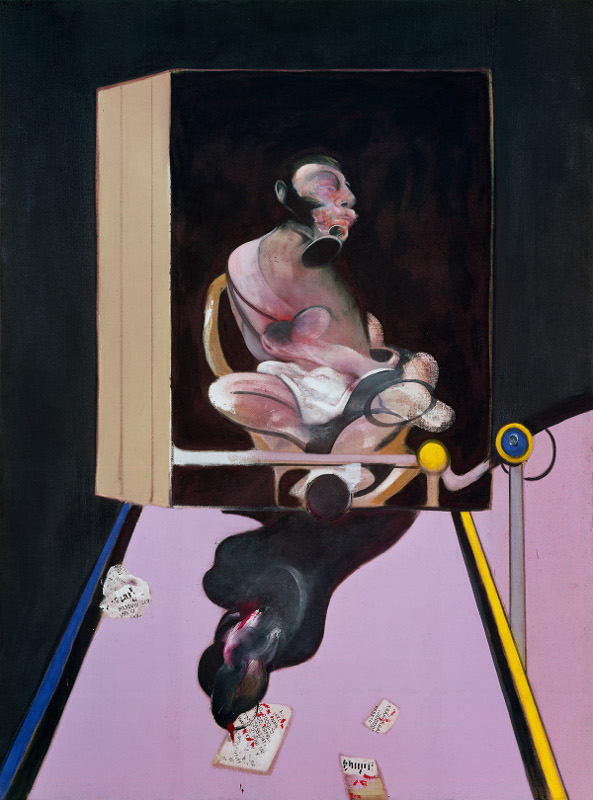 Decorative image, Francis Bacon, Study for Portrait, 1977. Oil and dry transfer lettering on canvas.
