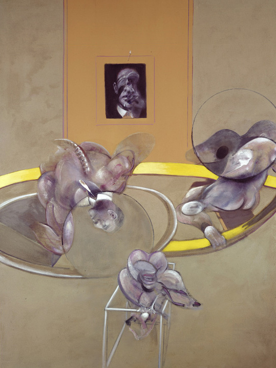 Francis Bacon, Three Figures and Portrait, 1975. Oil, pastel, alkyd paint and sand on canvas.