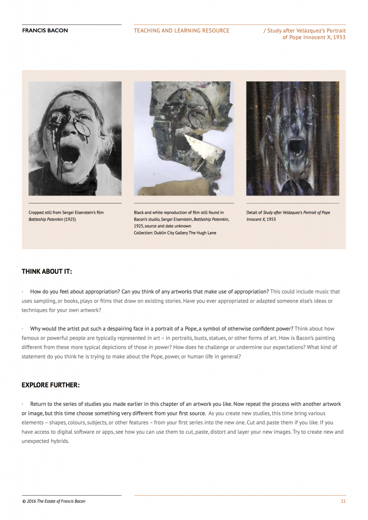 'Francis Bacon Teaching and Learning Resource', Study after Velázquez's Portrait of Pope Innocent X 1953, page 11.
