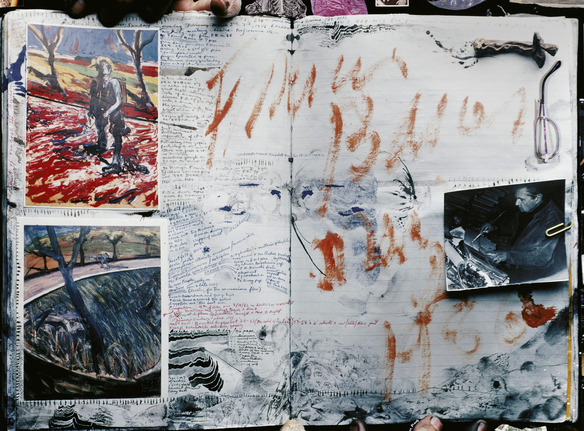 Diary Page: © Peter Beard, page contains reproductions of Francis Bacon, Study for Portrait of Van Gogh III, 1957 and Van Gogh in a Landscape, 1957.