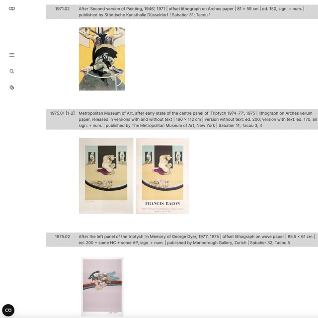 NEW ONLINE LISTING OF BACON'S GRAPHIC WORKS NOW AVAILABLE