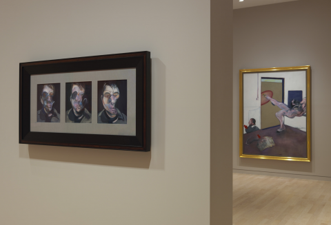 Installation shot from Late Paintings including 76-07 Three Studies for Self-Portrait