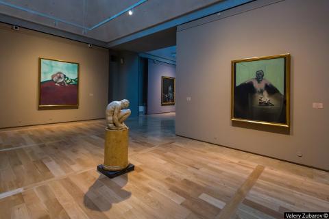 Installation shots from Francis Bacon and the Art of the Past including 57-20 Study for Portrait of P.L. No. 2 