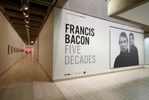 Installation shot from 5 Decades (Art Gallery NSW, 2013) including photograph of Bacon