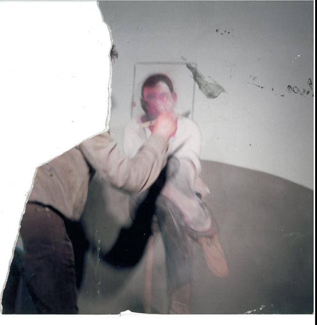 Photograph of Francis Bacon painting Three Studies for a Portrait of John Edwards (torn fragment)