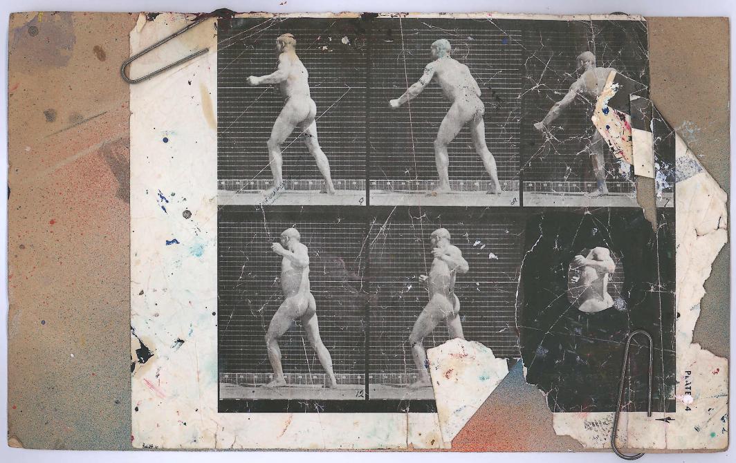 leaf from book, Eadweard Muybridge, The Human Figure in Motion, showing Man Shadow Boxing